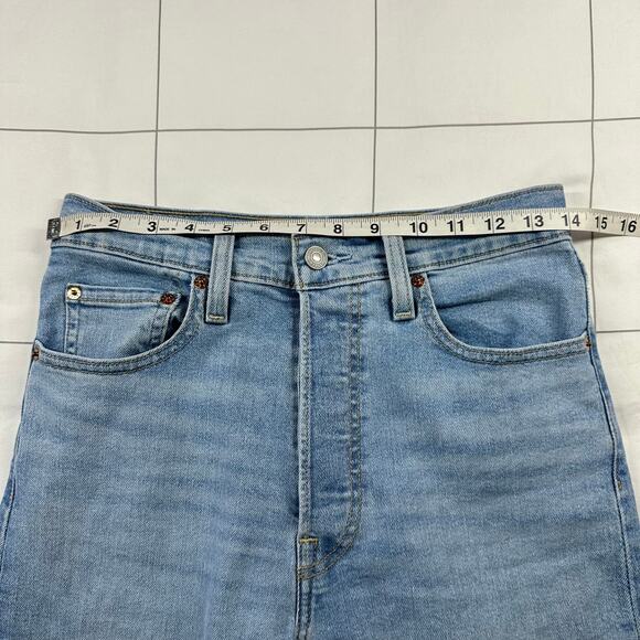 Levi’s Jeans Womens 27 Blue Ribcage Straight Ankle Button Fly Distressed Denim - Picture 9 of 14